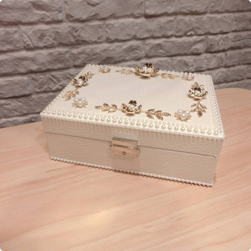 Double Layer Jewelry Box Elegant Floral Jewelry Box Carved Design for Bedroom