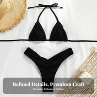 Alluring Design High Waist Triangle Bikini Stretchy Material Triangle Bikini Set Soft & Breathable for Young Adults, Teens, Beach, Summer