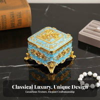 Ornate Design Vintage Jewelry Box Sturdy Zinc Alloy Embossed Floral Keepsake Case Velvet Lined for Women