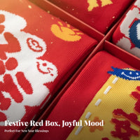 Year of the Horse Red Socks Gift Box, Unisex Mid-Calf, Cartoon Embroidery, Wedding, Lucky New Year