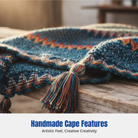 Ethnic Style Cape, Tibetan Travel Outfit, Knitted Shawl, Boho Poncho, Outdoor Scarf for Women