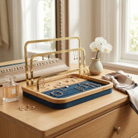 Jewelry Display Stand Gold-Tone 3 Tier Jewelry Stand Space-Saving Earrings Holder with Tray