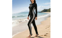 Full Body Rash Guard Built-in Padding Zip Front Swimsuit Long-Sleeve Swimsuit Shaping Look Swimwear Color Block for Swimming