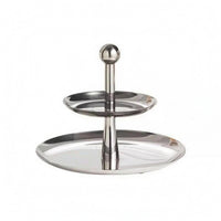 Mirrored Tray Stand Silver-Toned Stainless Steel Serving Stand Central Post 3 Tier Serving Tray