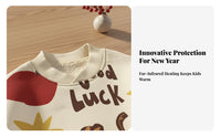 Unisex Kids Fleece Sweatshirt, Horse Year New Year Pullover, Thick Cartoon Top, Red Holiday Outfit