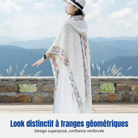 Ethnic Hooded Tassel Cape, Pullover Shawl, Women's Travel Scarf