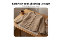 Warm Round Neck Fleece Cardigan Soft women's Fleece Cardigan Comfortable Collarless Unfastened Front Jacket Cozy for Young Adults, Students, Fall Season, Daily Wear, Layering, Outdoor