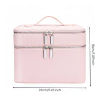 Portable Cosmetic Train Case PU Leather Cosmetic Organizer Box with Dividers