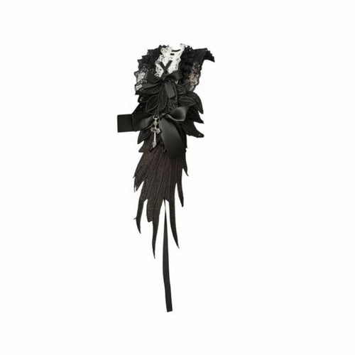 Victorian Celestial Feather Lace Headband, Dark Cosplay Hair Accessory, Punk Subculture, Black Cream Random