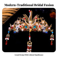 Ancient Design Hair Crown and Hairpin Set Gold-Plated Chinese Bridal Headdress Set Traditional Chinese Attire Tassel Hair
