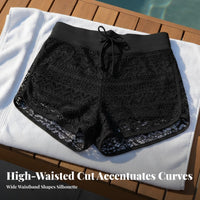 Plus Size Available Lace Swim Shorts Alluring Design High Waisted Swim Shorts Stretchy for Adults, Swimming, Vacation, Water Sports