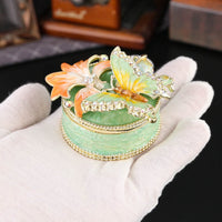 Butterfly Flower Jewelry Box Golden-Hued Trim Enamel Jewelry Box Textured Finish