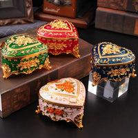 Floral Pattern Jewelry Box European Design Small Storage Gold Trim for Bedroom