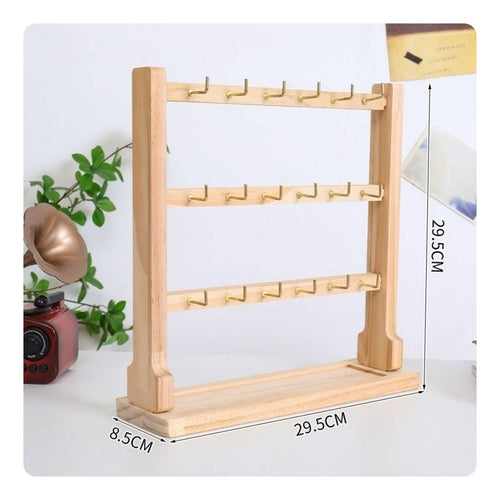 Solid Wood Wooden Jewelry Display Rack Tangle-Tangle-Resistant Design Keychain and Bracelet Stand Sturdy Base for Women, Dressing Table
