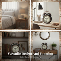 Copper-Toned Trim Cream Face Metal Alarm Clock Retro Twin-Bell Clock