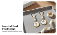 Simple Design Cross Pearl Keychain Meaningful Design Cross Keychain Favor Lightweight for Family, Parents, Christening, Wedding, Baby Shower