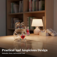 Mini Fortune Cat Jar Transparent Design Fortune Cat Piggy Bank Clear Beckoning Cat Bank Decorative Detail House Decoration