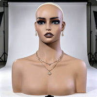Female Mannequin Bust Skin-Toned PVC Mannequin Bust Smooth Surface Hairpiece Stand Head