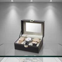 Watch Display Case PU Leather Bangle Storage Box Glass Window