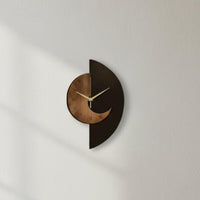 Wall Clock Wood-Grain Moon-Shaped Dial Wall Clock Modern Home Decor