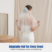 European Bridal Veil, Double Tier, Bead Crystal Embroidery, Iron Comb, Wedding Party
