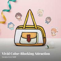 Large Capacity 2D Cartoon Illusion Bag Water Textile Flat Design Handbag Laptop Compartment for Women, Students