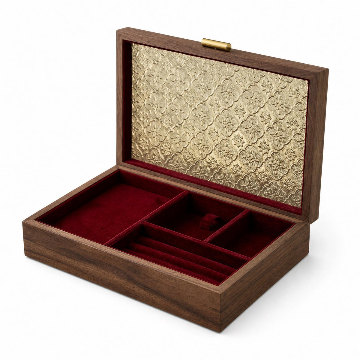Wooden Jewelry Box Brass Latch Trinket Chest Divided Sections