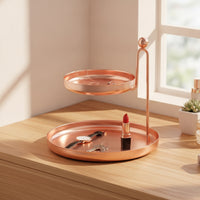 Two Tier Tray Round Jewelry Organizer Standing Storage Shelf for Women