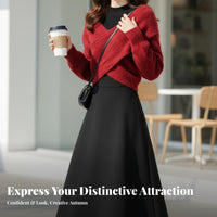 2 Pieces Red Sweater and Dress Set Autumn Design Sweater and Skirt Set