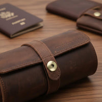 3-Watch Storage Roll Portable 3-Compartment Watch Roll Case Soft Safeguarding Interior Handmade for Men, Display