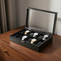 Carbon Fiber Watch Box Clear View Lid Watch Collection Organizer Men's Jewelry Organizer Large Capacity