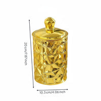 Gold Trim Canister Gilded Pattern Round Decorative Container Easy-Grip Lid Lidded Storage Jar for Dorm Room, Office Desk