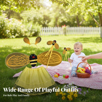 Adorable Design Costume Set Shiny Details Bee Costume Set Striped Pattern for Girls, Adults, Themed Parties, Carnival, Cosplay Events