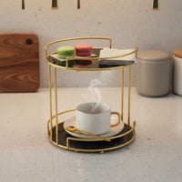 2-Tier Makeup Organizer Long-Lasting Gold Metal Vanity Shelf Marble Pattern