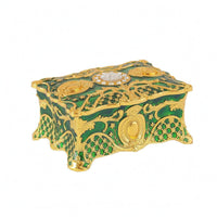Rectangular Jewelry Box Gold-Tone Trim Ornate Jewelry Box Faceted Jewel Lid