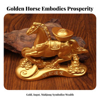 Sand Gold Finish Chinese Astrological Horse Ornament Metal Craft Chinese Astrological Horse Sculpture Auspicious Gift for Desktop, Office