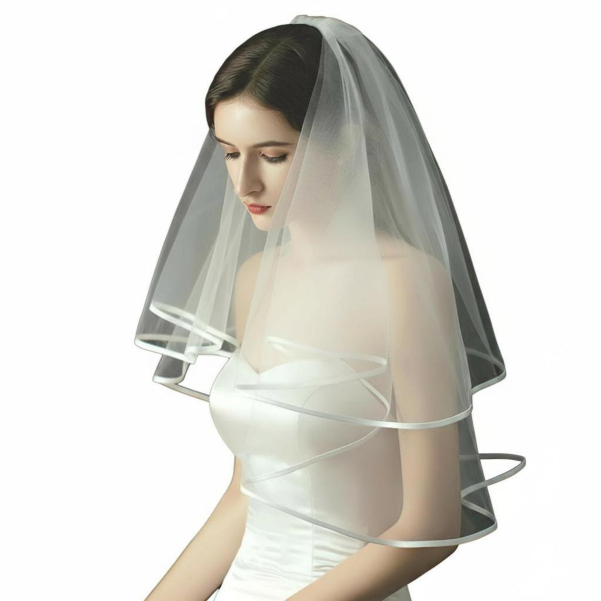 Bridal Veil, Double Tier Edged Design, Cream Wedding Headpiece with Comb, Elegant Photography