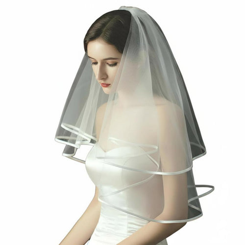 Bridal Veil, Double Tier Edged Design, Cream Wedding Headpiece with Comb, Elegant Photography