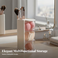 Large Capacity Rotating Makeup Organizer Space Saving Dust-Proof Makeup Sponge Case Multi-Functional for Women, Dorm Room, Bedroom, Dresser