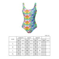 Rainbow Single-Piece Swimsuit Built-in Bra Fish Scale Print Swimsuit Full