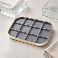 12-Compartment Jewelry Tray Rounded-Rectangle Flocked Jewelry Tray Gray