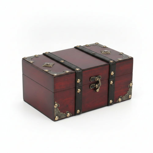 Hinged Lid Wooden Jewelry Box Brass Tone Accents Decorative Keepsake Box