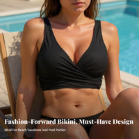 Stretchy Material Cross Swim Top Removable Pads Cross Back Swim Top Flattering Fit for Adults, Teens, Summer, Swimming