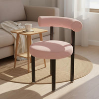 High-Density Foam Cushion Sherpa Vanity Chair with Backrest Shed-Resistant Upholstery Round Boucle Makeup Stool for Bedroom