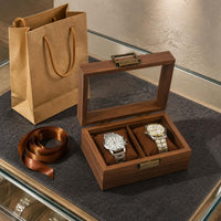 Glass Lid Watch Display Case Cushioned Pillows Wristwatch Organizer Metal Latch
