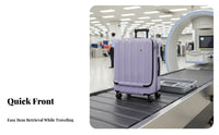 Built-in USB Port Front-Opening Hardside Suitcase Combination Lock Hardshell Carry-on Airline Approved Rolling Luggage Telescoping Handle for Travelers, Vacationers, Business Professionals, Vacations, Weekend Getaways, Airports, Airport