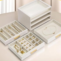 3-Drawer Jewelry Box Large Capacity Band Earring Necklace Holder Soft Velvet Lining Band Earring Display Case for Women, Bedroom