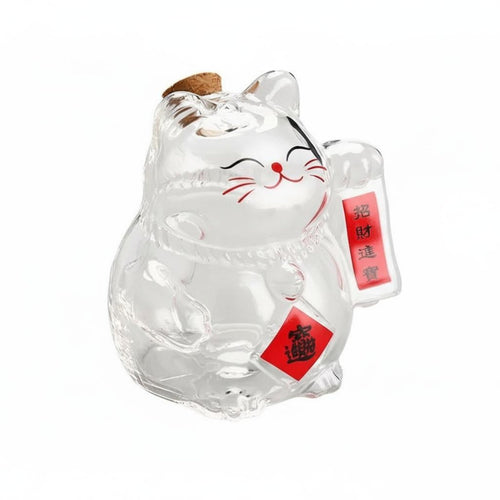 Mini Fortune Cat Jar Transparent Design Fortune Cat Piggy Bank Clear Beckoning Cat Bank Decorative Detail House Decoration