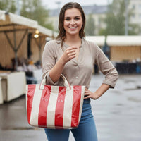 Transparent Jelly Bag Lightweight Large Capacity Striped Handbag for Beach, Pool