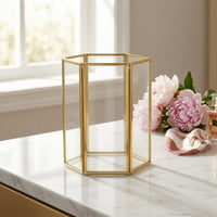 Desktop Storage Holder with Metal Frame Golden-Hued Makeup Brush Organizer